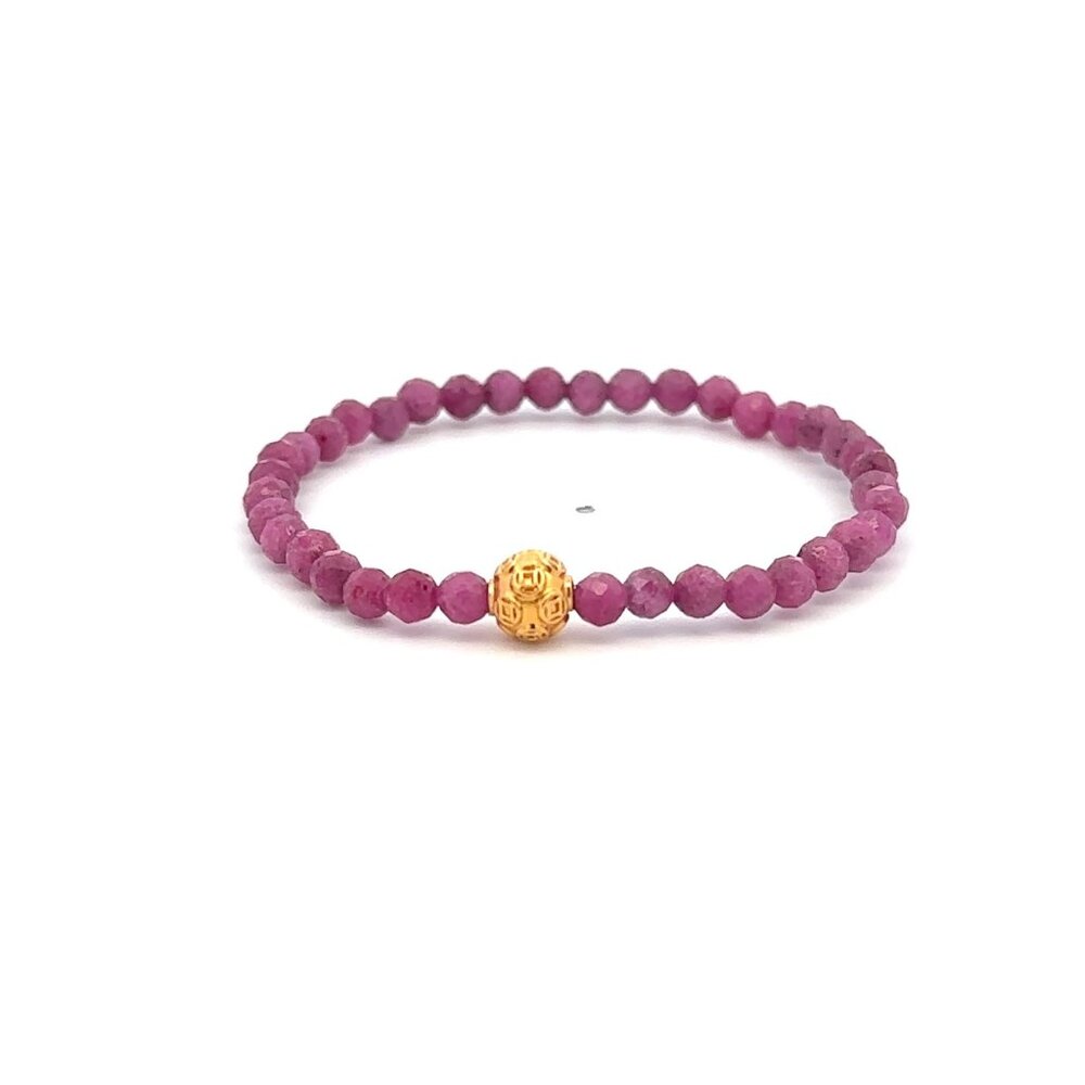 18K Gold Money Coin Ball Lucky Charm Bracelet Mini Gemstone Natural Ruby 3 - 4mm